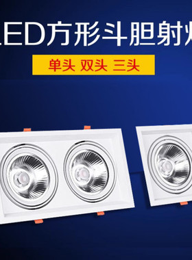 led方形射灯COB单双孔三头12W15W客厅过道格栅方通斗胆灯天花筒灯