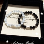 足银法棍猫 原创猫眼石黑曜石银珠转运珠闺蜜情侣手链 冷淡风