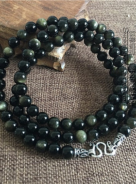 天然黑曜石纯银泰国佛牌挂链