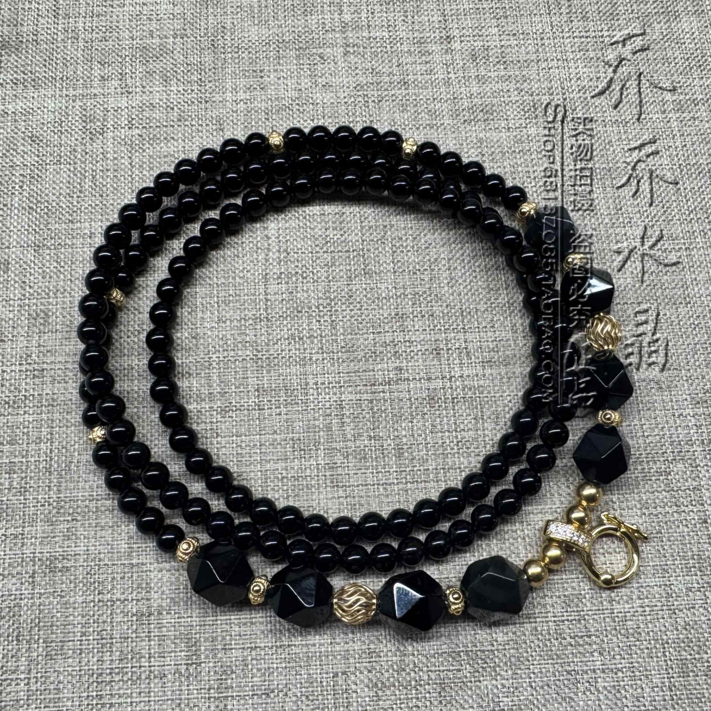 黑玛瑙唐卡毛衣水晶项链 S925纯银镀金配饰泰国佛牌 挂链 可定制