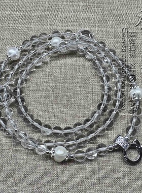 天然白水晶珍珠百搭唐卡项链金色泰国佛牌毛衣挂链可订做其他款式