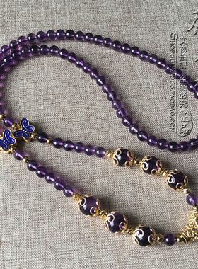 天然紫水晶项链银色泰国蝴蝶佛牌