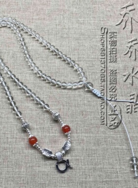 天然白水晶红玛瑙项链S925纯银泰银配饰泰国佛牌毛衣挂链可订做