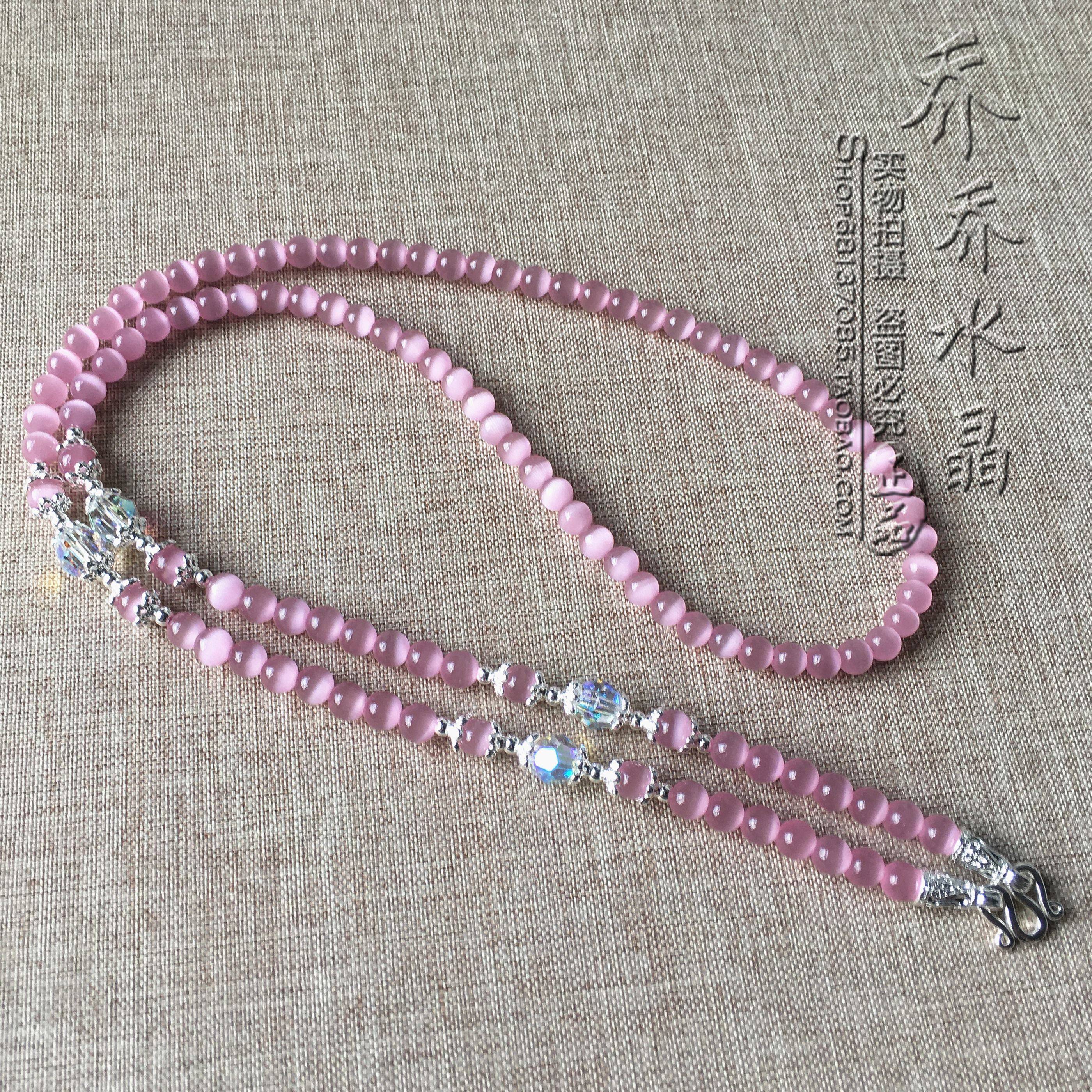 粉色猫眼石唐卡项链 银色超闪泰国佛牌毛衣 挂链 可定制其他款式