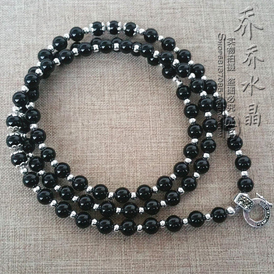 黑玛瑙水晶毛衣项链银色泰国佛牌S925纯银配件挂链可定制款式