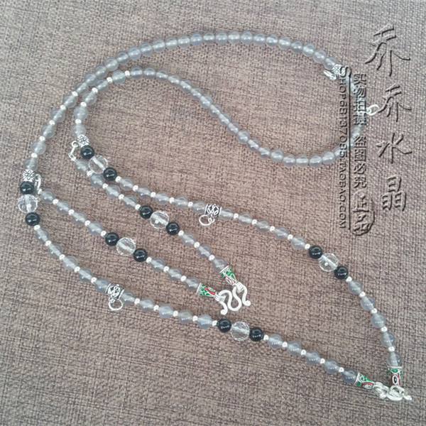 灰玛瑙水晶项链 S925纯银泰银泰国佛牌 双层毛衣挂链可订其他款式 - 封面