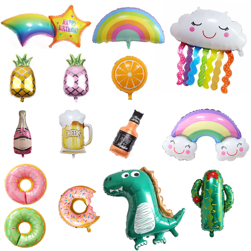 幼儿园活动装饰卡通彩虹云朵甜甜圈铝膜气球儿童周岁生日派对布置