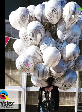 美国先锋Qualatex黑白条纹黑玛瑙气球11寸灰色大理石条纹进口气球