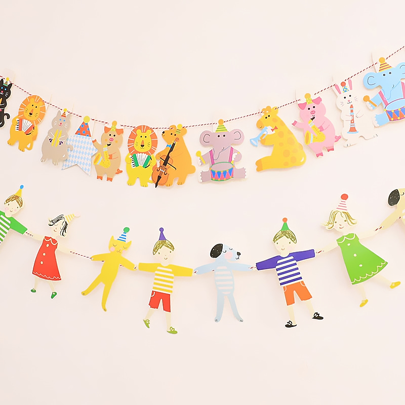 田园风儿童生日派对人物动物拉旗