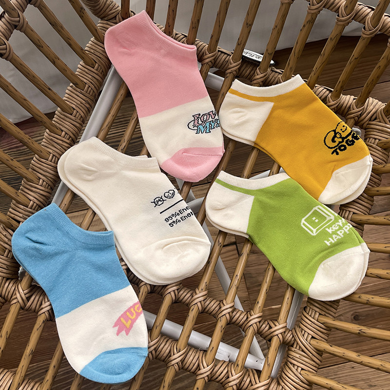 图标系列卡通袜子女春夏款船袜ins潮防滑不掉跟女袜日系可爱短袜