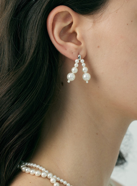 吾也 衔竹系列 原创设计新品 短款双珠耳钉白色贝珠耳饰通勤日常