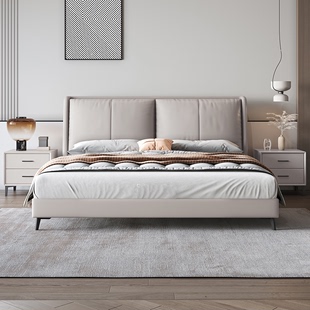 软包主卧婚床1.8米卧室床 大师设计极简皮床轻奢现代双人大床意式