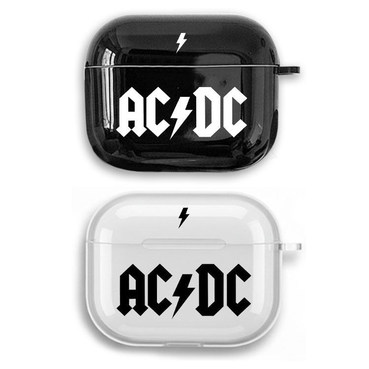 ACDC摇滚乐队标志黑白耳机套适用Airpods保护壳苹果2无线蓝牙盒3代pro软硅胶4亮黑透明全包分体式第一