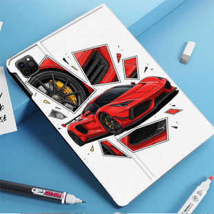 红色跑车超跑漫画周边平板皮套适用ipad10保护壳pro13全包mini6软air56蚕丝纹10.9寸华为10.2笔槽11.5s小米