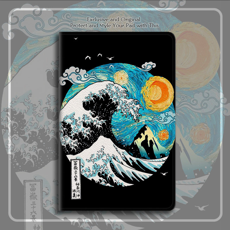 神奈川冲浪里浮世绘平板皮套11适用ipad10保护壳pro13全包mini6软air56蚕丝纹10.9寸华为matepad笔槽11.5s小