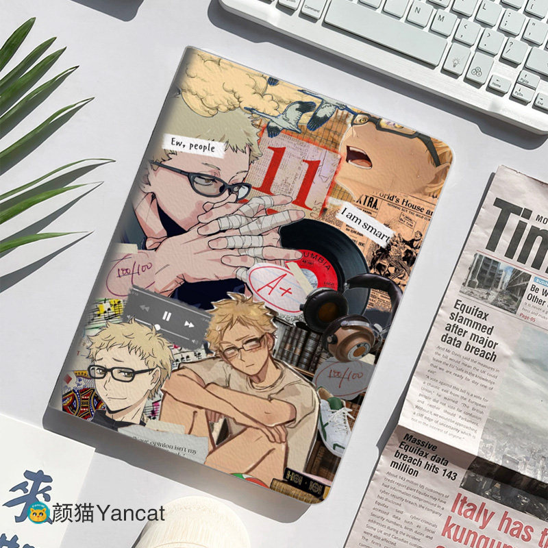 排球少年 月岛萤 动漫周边平板皮套11适用ipad10保护壳pro13全包mini6软air56蚕丝纹10.9寸华为matepad笔槽11
