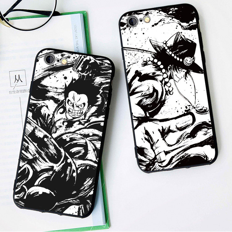 海贼王/路飞/艾斯6s适用x手机壳8plus磨砂iphone5s防摔软壳7挂绳6