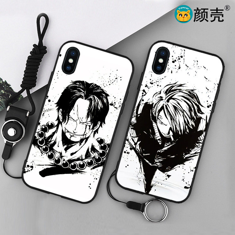海贼王/艾斯/山治6s适用x手机壳8plus磨砂iphone7防摔软壳5s挂绳6