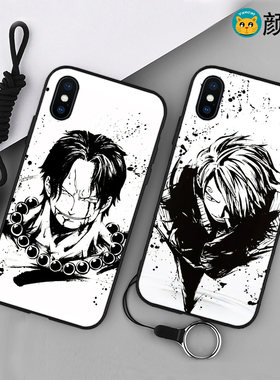 海贼王/艾斯/山治6s适用x手机壳8plus磨砂iphone7防摔软壳5s挂绳6