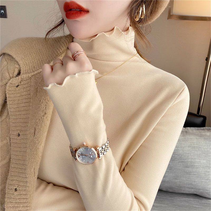 磨毛加厚保暖半高领打底衫女内搭秋冬季木耳边长袖百搭修身上衣服,女装/女士精品,T恤,淘宝优惠券,粉丝福利购,淘宝优惠卷