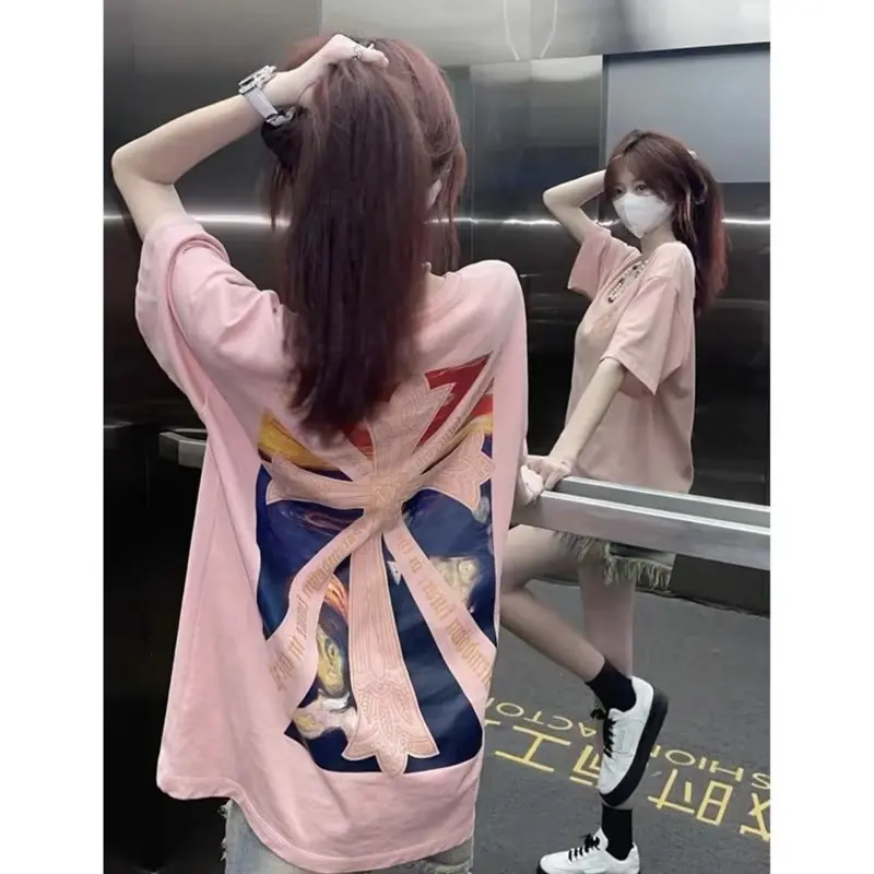 潮牌纯棉粉色印花短袖T恤女夏季情侣宽松慵懒风oversisz半袖上衣,女装/女士精品,T恤,淘宝优惠券,粉丝福利购,淘宝优惠卷