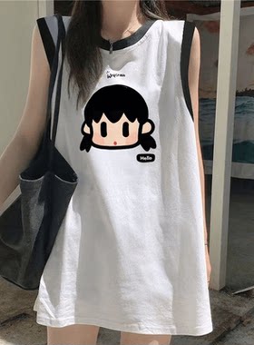 运动中长款无袖背心纯棉t恤女款