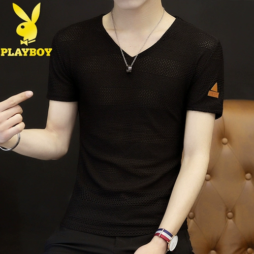 Playboy, элитная шелковая летняя футболка с коротким рукавом, короткий рукав, V-образный вырез, «Холодное сердце»