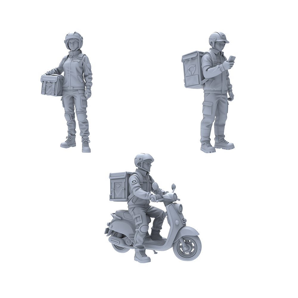 外卖配送场景树脂微缩模型 3 件套装 配送员 + 踏板车 未上色,玩具/童车/益智/积木/模型,其他模型玩具,淘宝优惠券,粉丝福利购,淘宝优惠卷