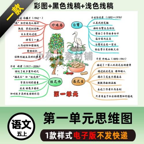 B407五语上《第一单元》白鹭桂花雨思维导图线稿电子版