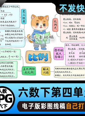 B928人教六年级数学下册第四单元比例思维导图电子版本线稿素材