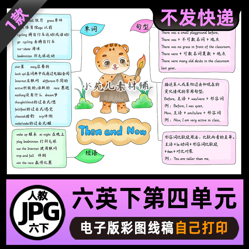 932人教PEP六年级英语下册第四单元思维导图电子版线稿图版素材