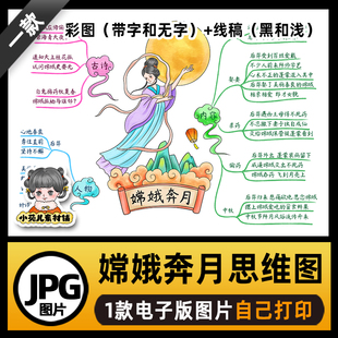 B667嫦娥奔月故事思维导图模板高清线稿电子版 图片自己打印
