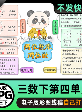 B925【电子版】读书两位数乘两位数思维导图可打印线稿图片