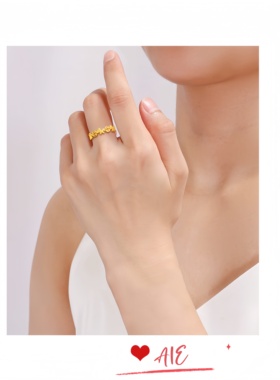 镀K金复古金色镂空爱心戒指女小众设计感高级食指戒