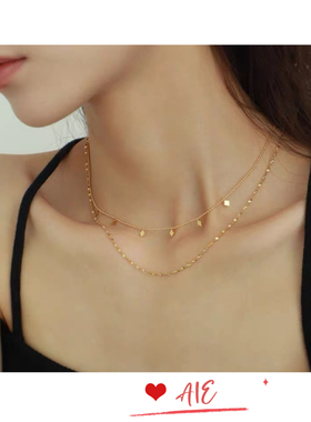 镀K金法式复古双层叠戴菱片项链精致通勤气质高级颈链锁骨链