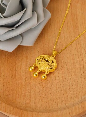 合金项链平安锁小众富贵长命锁吊坠气质轻奢时尚铃铛流苏设计