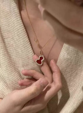 18K金红葫芦项链女轻奢小众设计感高级锁骨链送女友生日礼物