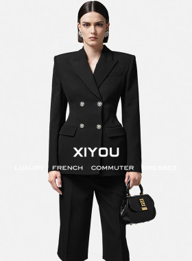 气质名媛双排扣收腰西装外套女