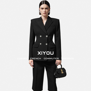 高定西服2025秋季新款重工双排扣宽肩收腰名媛气质修身西装外套女