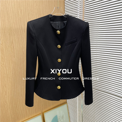 羊毛混纺修身收腰显瘦短外套女