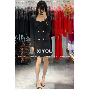 高定西装裙2026春季新款双排扣收腰显瘦气质炸街名媛西装连衣裙女