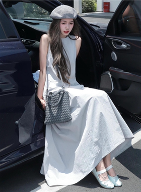 2026新款韩系减龄绝美气质温柔长裙子法式灰色无袖背心连衣裙夏季