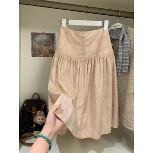 韩系外贸出口半身裙百搭显瘦佩里月光纽扣设计减龄穿搭中裙两色裙