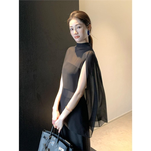 黑色缎面半身裙上衣夏装搭配衬衫时髦洋气女装炸街减龄漂亮时尚