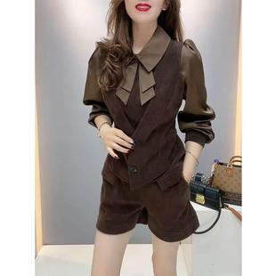 时尚 新款 长袖 套装 两件套 已出货 女气质显瘦设计感上衣短裤 秋季