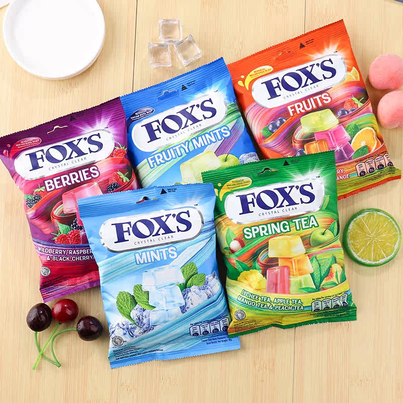 印尼原装进口FOXS水晶糖水果糖薄荷糖四季茶糖果硬糖儿童零食品