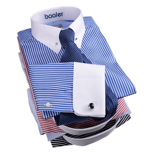 拜耳帝国领长袖法式衬衫异色领纯棉修身商务潮流典雅蓝条高支定制