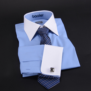 收腰上班职业装 拜耳长袖 大八领异色免烫微弹修身 衬衫 公务定制 法式