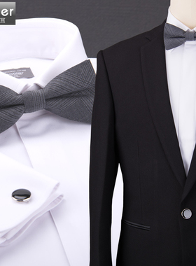 暗门襟白色晚礼服长袖男衬衫免烫修身baaler英伦绅士法式袖口主持