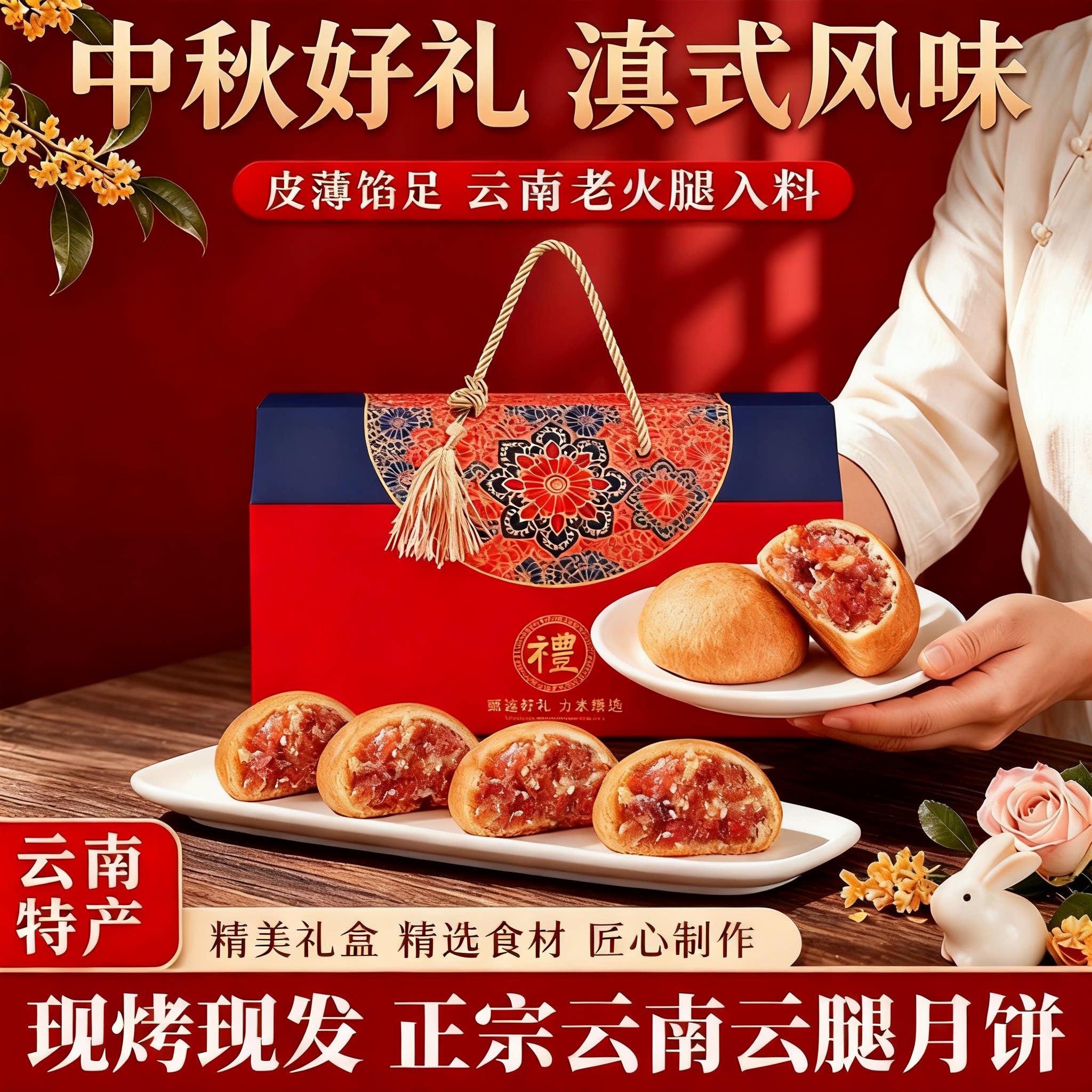 云腿月饼咸蛋黄火腿月饼中秋礼盒老式手工传统糕点心送礼批发散装